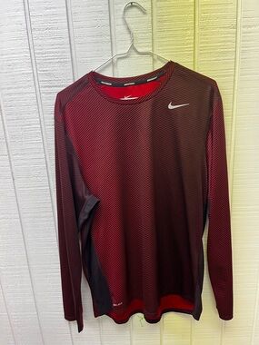 Nike Dri-Fit Men’s Large Running Shirt LS Red/Black Activewear Workout Tee